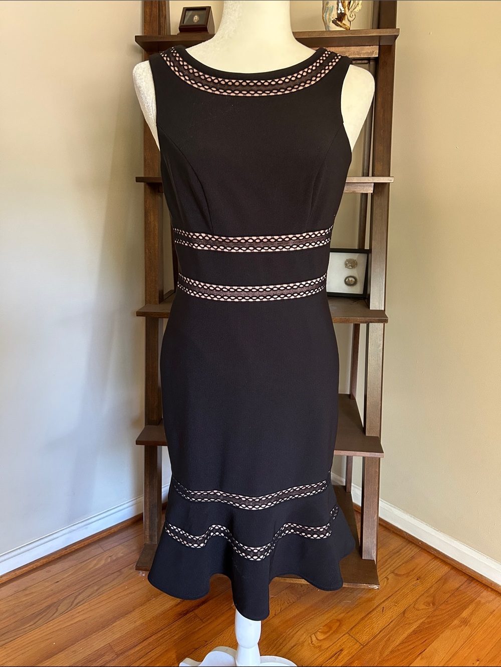White House Black Market Black Sleeveless Midi Dress with Contrast Stitching